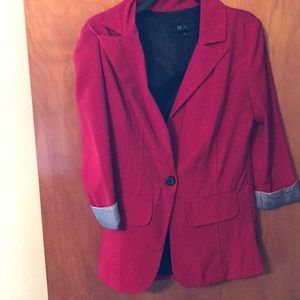 Red blazer wth striped sleeve cuffs